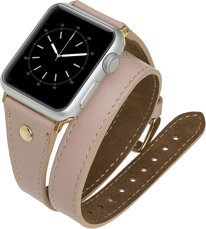 Savona - Cinturino sottile a doppio giro in pelle per Apple Watch iWatch  44/42/40/38 mm, serie 1, 2, 3, 4 con perno in acciaio inox 38mm-40mm Nude  Pink w/Gold Connector\u0026Clasp : Amazon.it: Elettronica