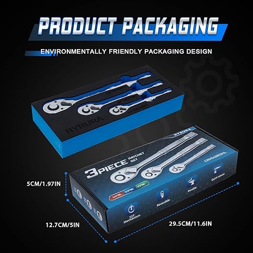 Miniatura 9 de Ryrura Llave de trinquete de 14 de pulgada,Llave de vaso estándar,Liberación rápida de 72 dientes,Característica de trinquete reversible con mango