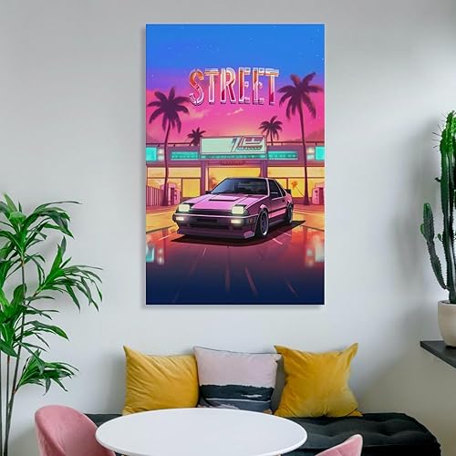 Miniatura 6 de Ae86 Neon Synthwave Retro Jdm Car Pósters de automóvil de anime para dormitorio, decoración de pared de automóvil para decoración de habitación de
