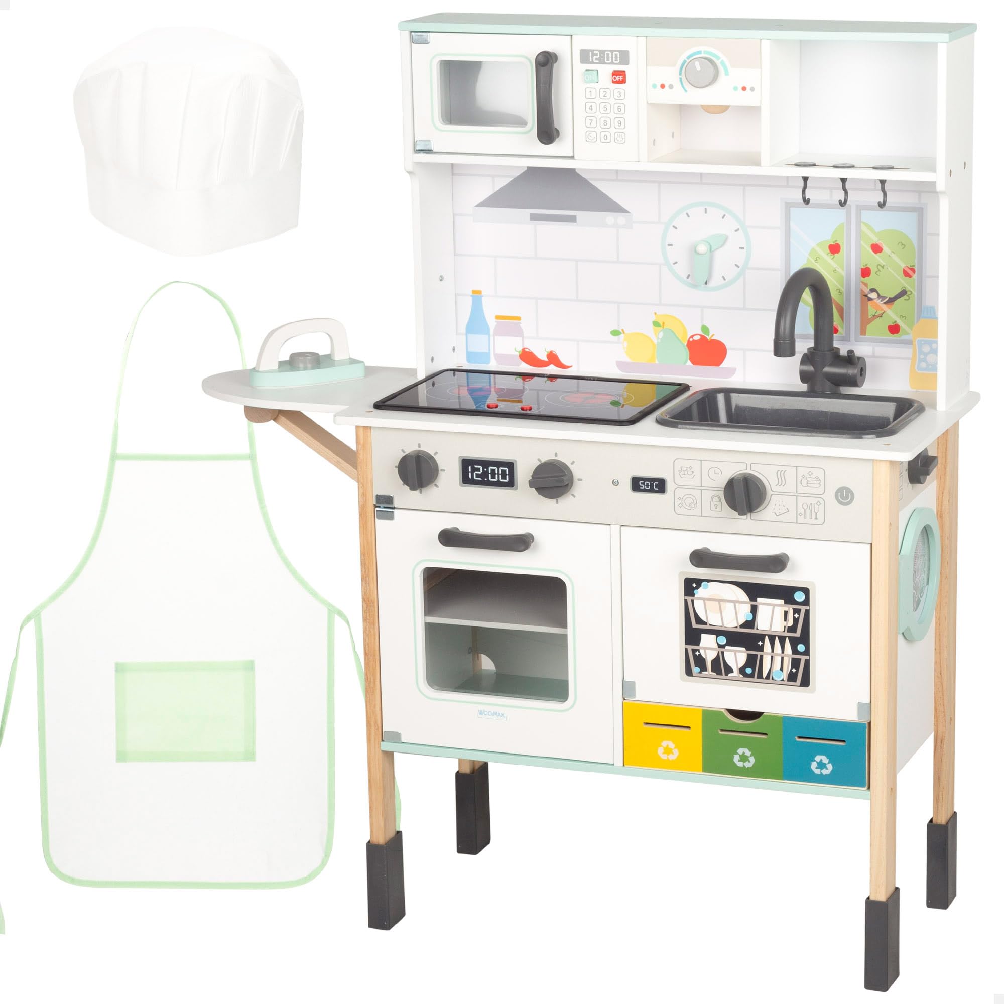 Woomax Cucinino In Legno, Con Luce E Suono, Forno, Forno A Microonde, Lavello, Ferro, Accessori, Cucina 60X30X97 Cm, Gioco Simbolico E Immaginazione, Bambini Dai 3 Anni (39074)-image
