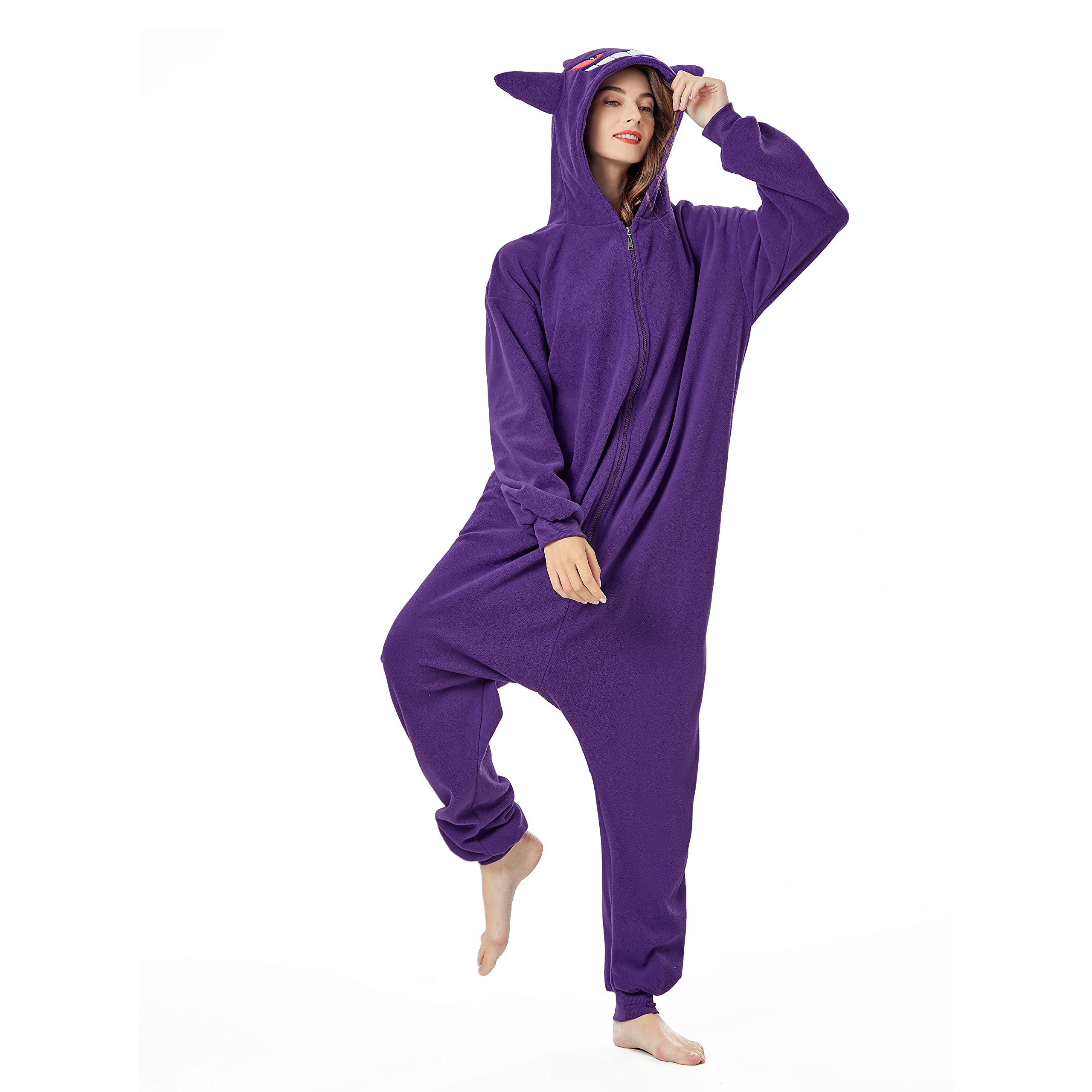 Adult Purple Onesie Pajamas Cartoon Costume Cosplay Animal One Piece Christmas Costume Sleepwear Homewear for Women Men Girls Boys Teens