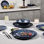 12 Piece Melamine Dinnerware Sets for 4 - Starry Pattern Camping Dishes Set for Indoor and Outdoor Use, Dishwasher Safe Plates and Bowls Sets, Dark Blue
