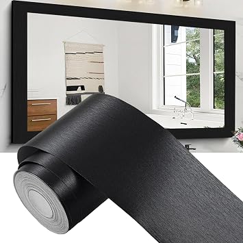 Alened Black Mirror Frame Border Peel and Stick Wallpaper, Mirror Tape Border Trim Removable Waterproor Wall Decor, Self Adhesive Bathroom Sticker 2" x 393"
