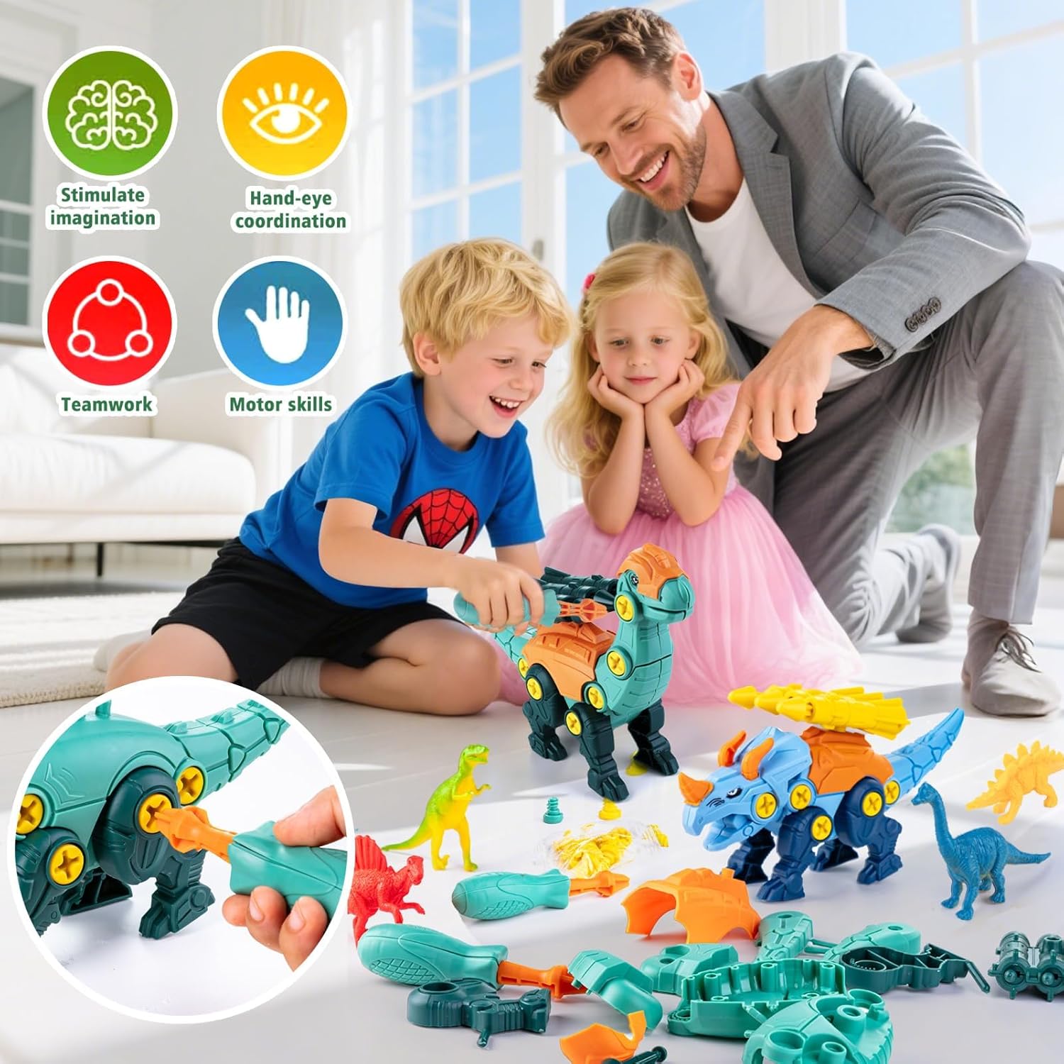Dinosaur Toys for 3 4 5 6 7 8 Year Old Boys, Take Apart Dinosaur Toys for Kids STEM Educational Construction Building Kids Toy with Detachable, Party Christmas Birthday Easter Gifts Boys Girls