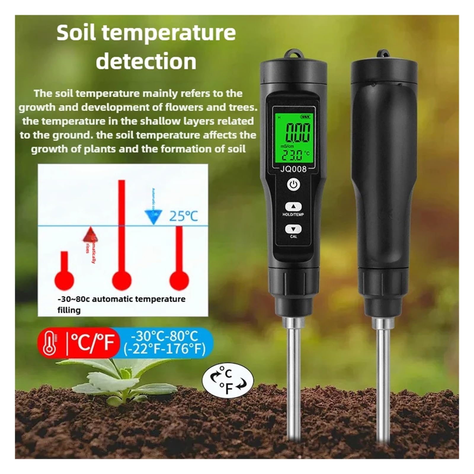 Testeur de sol numérique EC, ph-mètre Portable professionnel, plantation de vergers, détecteur de température du sol, dispositif de détection de jardinage