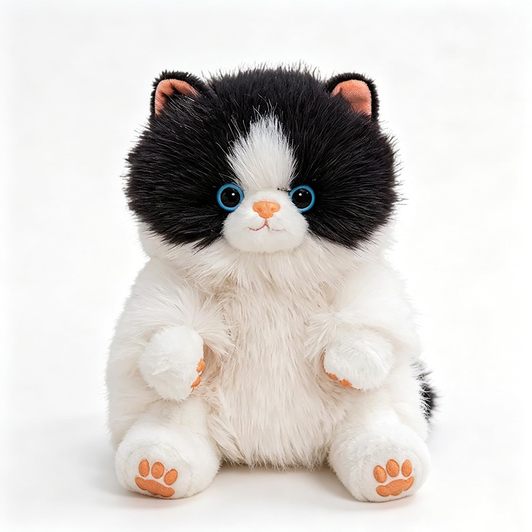lilizzhoumax Weighted Paws Tuxedo Cat Plush Toy 25cm Scented Fluffy Kitten Stuffed Animal Cute Sitting Long Hair Floppy Black White Cow Cat Teddy Soft Hugging Gift for Kids Toddlers