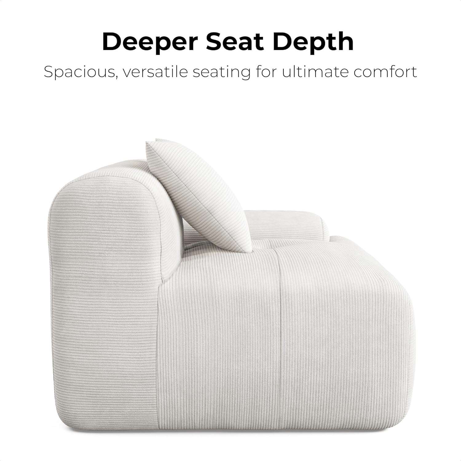 LIKIMIO 118" Modern L-Shaped Modular Sectional Sofa for Living Room, Corduroy Upholstery Beige, Oversized 3-Seater Couch with Deep Seat and Movable Ottoman – No Assembly