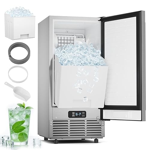 15" W Commercial Under Counter Ice Maker Machine - 85 LBS/Day, 30LBS Ice Storage | Bulit-in & Freestanding | Auto-Clean | Reversible Door | Thicknesses Adjustable | Full Stainless Steel Ice Machine