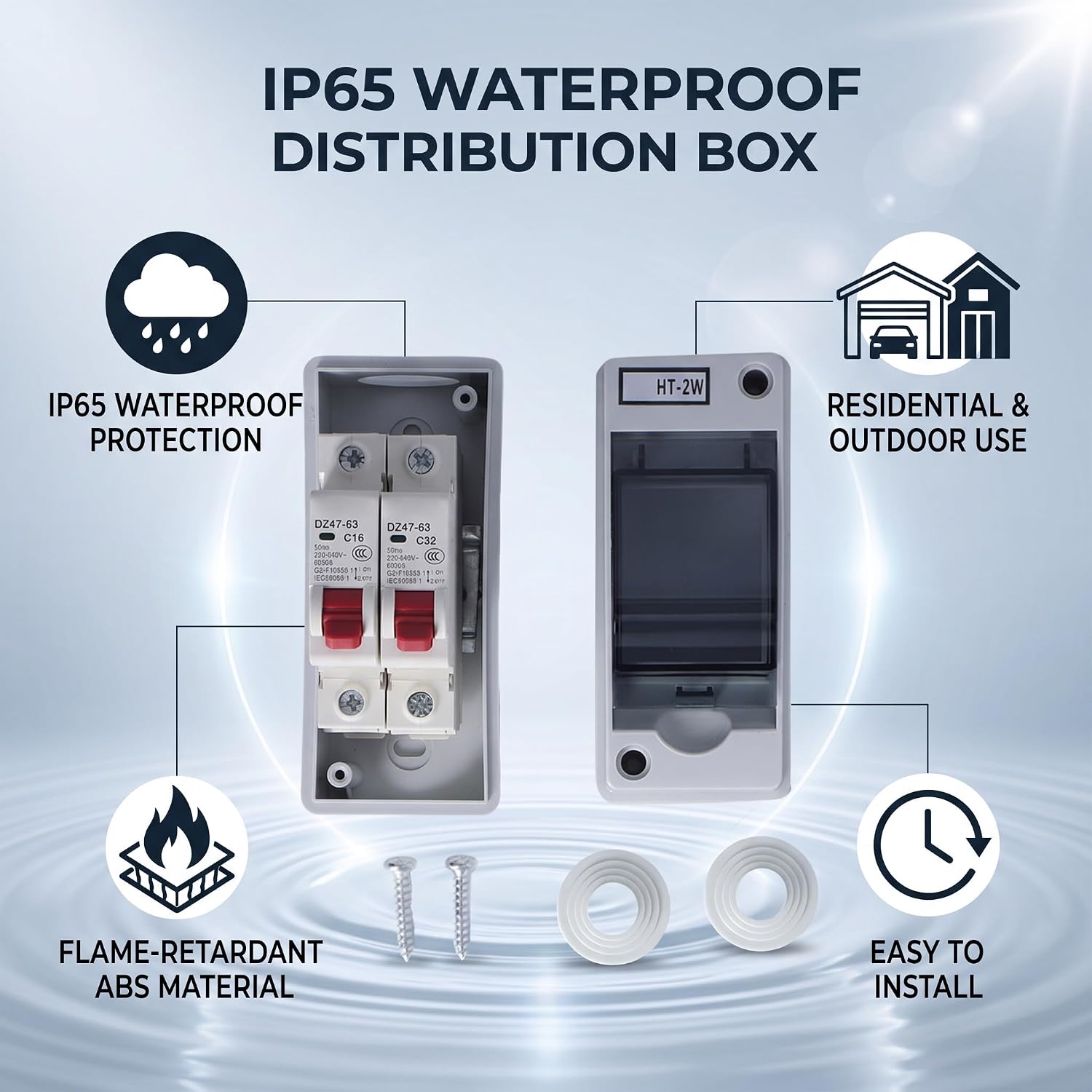 2 Way Distribution Box Circuit Breakers with Distribution Case Distribution Box for Outdoor(16A 32A)