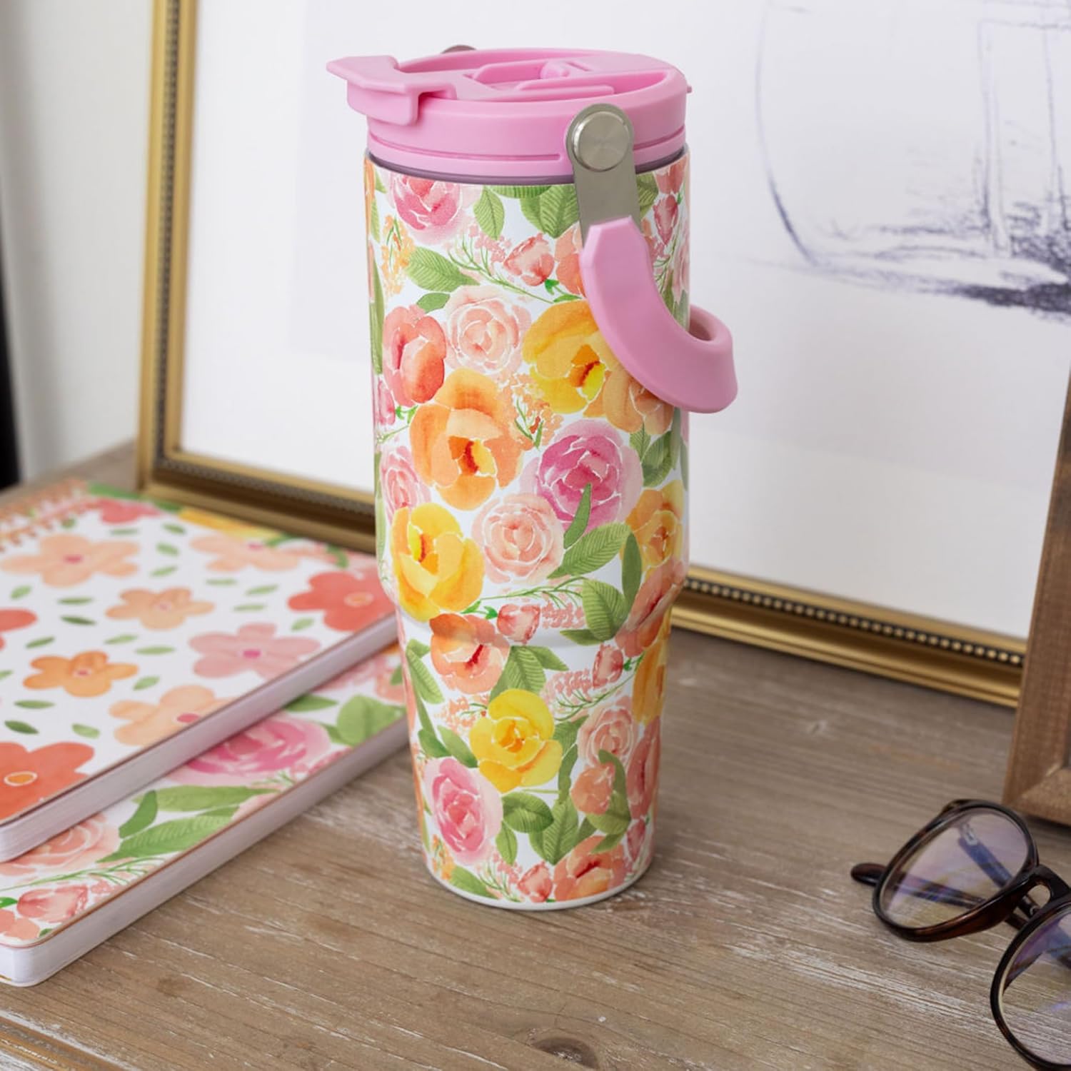 Steel Mill & Co 30 oz Stainless Steel Tumbler with Lid and Top Handle, Insulated/Thermal Travel Water Bottle, Large Tumbler, Full Posey - Image 6