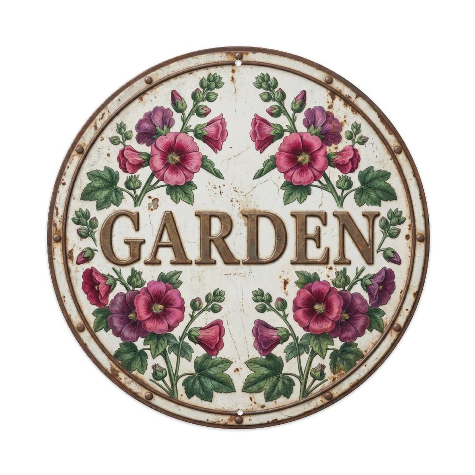 Botanical Floral Outdoor Label Garden Hollyhock Metal Tin Sign