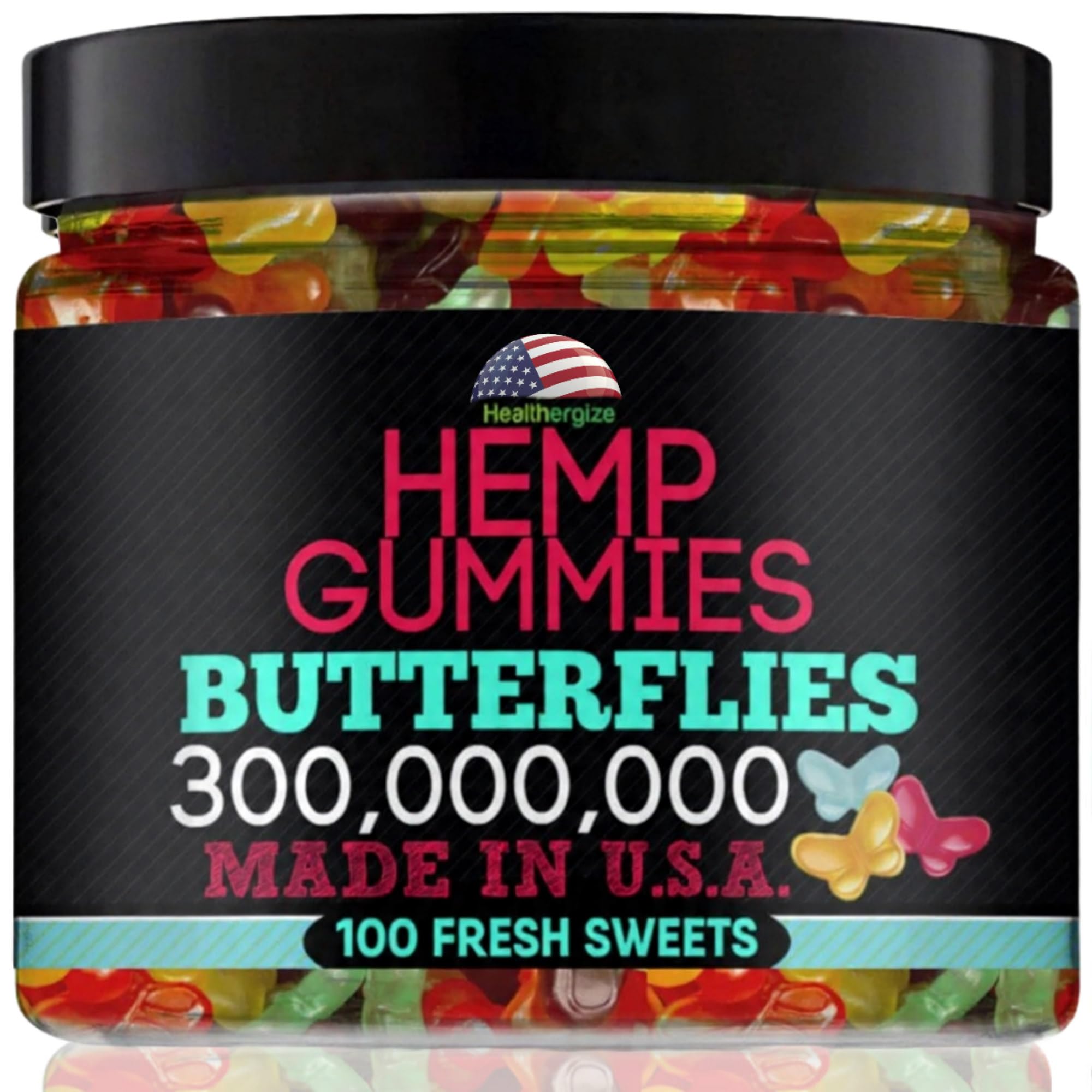 Hemp Gummies Premium-Delicious Butterflies Gummy Bears-Fresh Fruity Flavors-Natural Candy Peace and Relaxation-for Sleep, Calm, Relax-Made in USA-100 Count