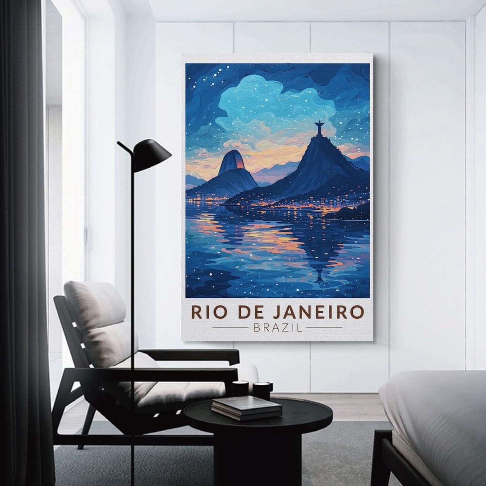 Junmoney Unframe-Style-2 Rio De Janeiro Cityscape At Night Wall Decor Canvas Print, 20X30inch(50X75cm), For Lounge, Bedroom Or Personal Spaces, Thoughtful Wall Decor For Art Lovers
