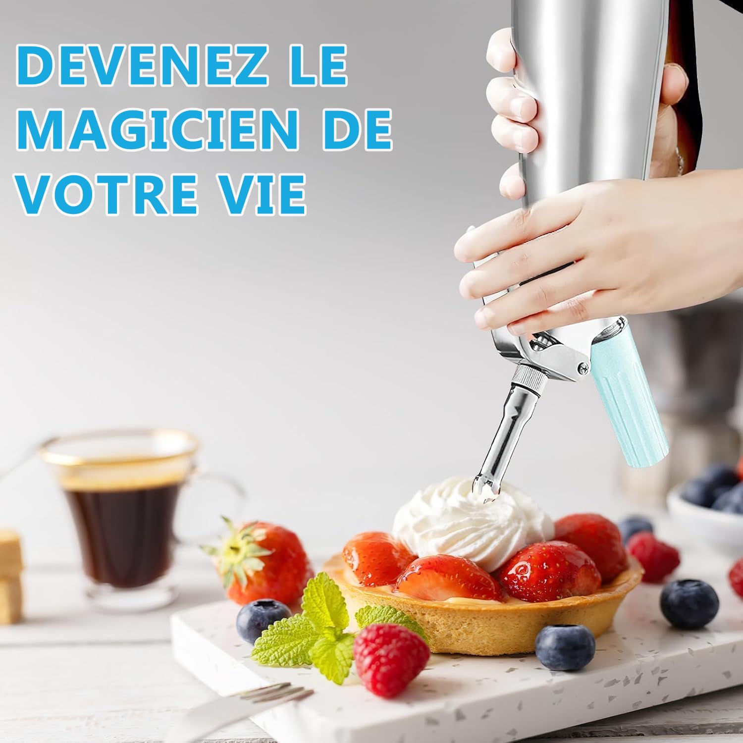 500 ML Siphon à Chantilly en Aluminium, Distributeur de Crème Fouettée avec 3 Douilles INOX, 3 Plastique et 2 Brosses de Nettoyage, pour Décorer Gâteaux, Pâtisseries et Desserts