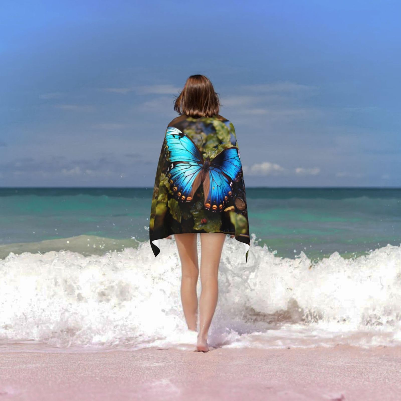 Blue Butterfly Microfiber Towel - Oversized 31x51 Inch Quick Dry Beach & Yoga Towel - View #4