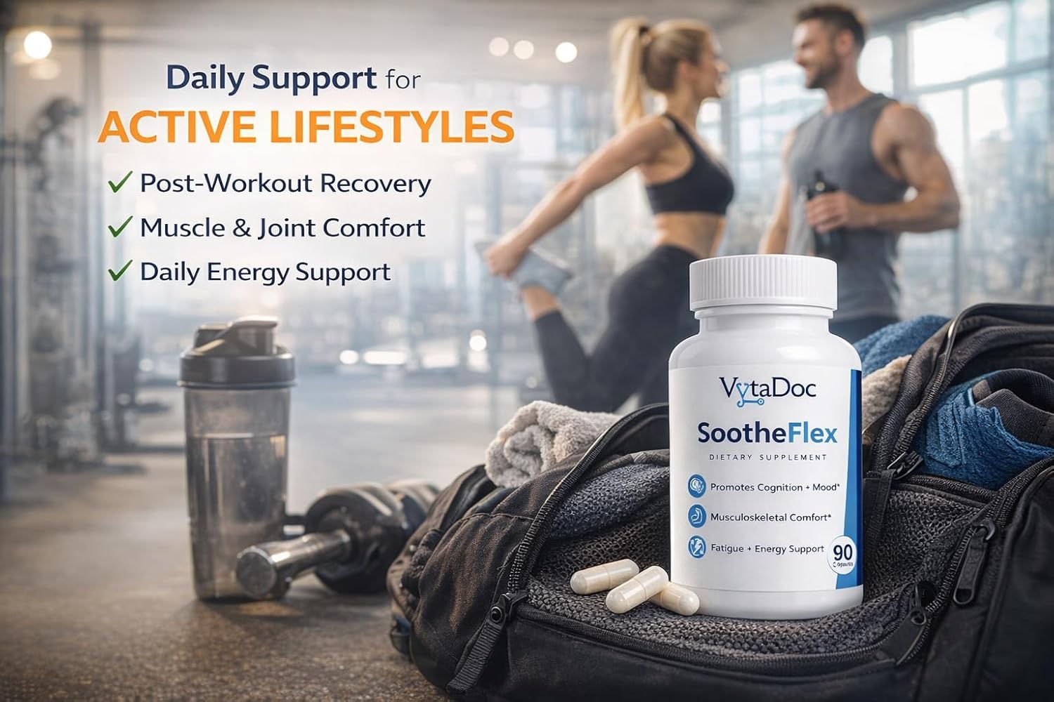 SootheFlex Joint, Energy & Mood Support for Women | Turmeric 900mg, Ferrochel® Iron, Magnesium Malate, Vitamin D3, Ginger, Selenium | 90 Capsules | Gentle Iron — Easy on Digestion