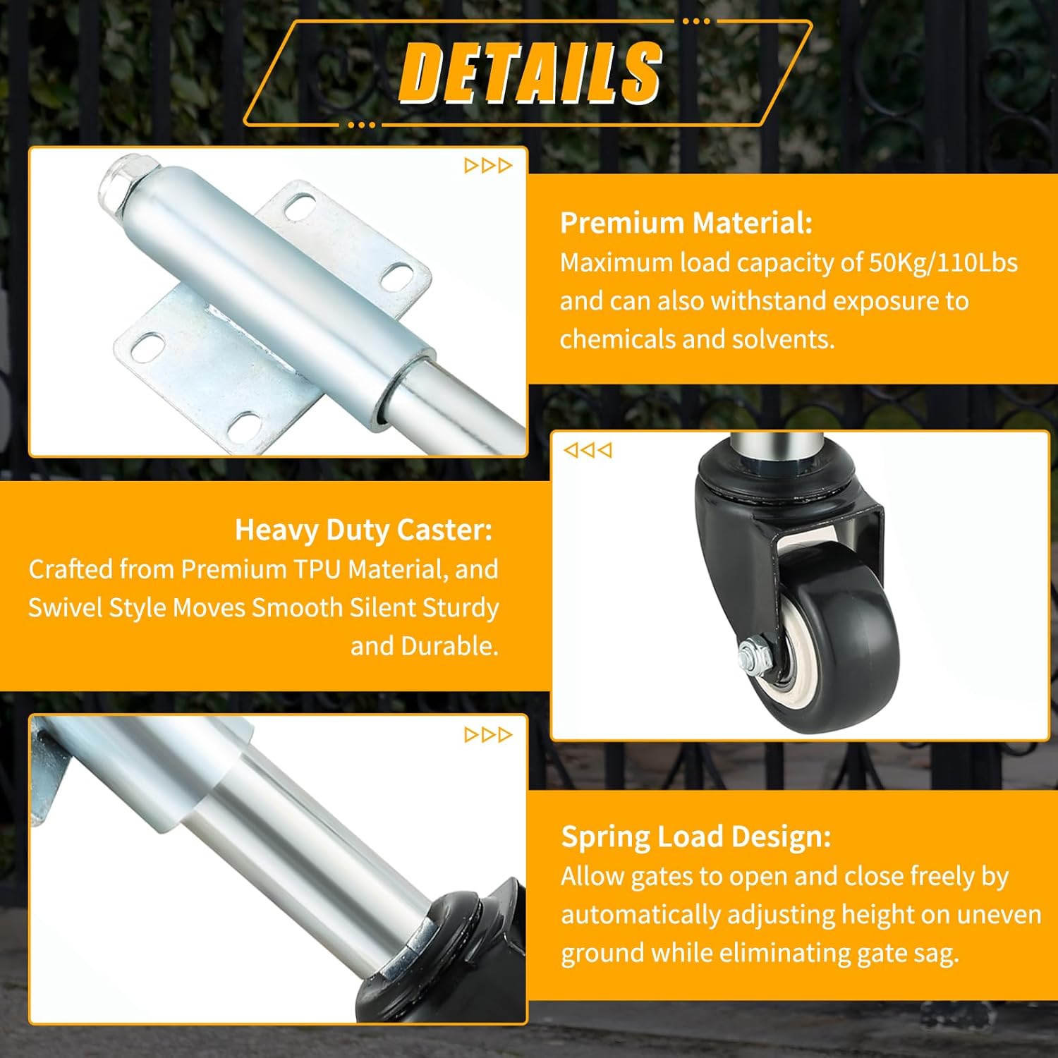 2" Spring Loaded Gate Caster, Single Pack TPU Wheel Heavy Duty Casters, Load Capacity 110 Lbs