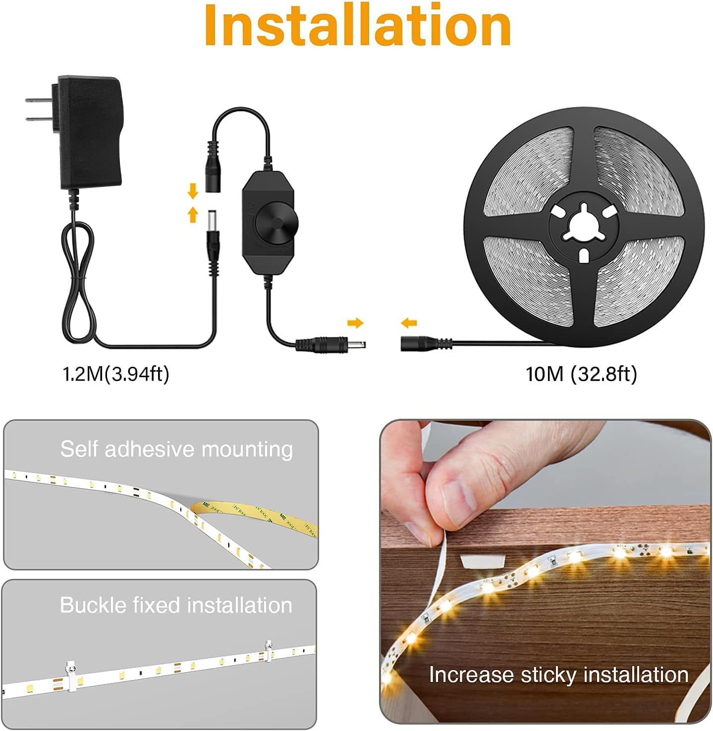 Onforu LED Strip Lights Warm White,32.8ft Dimmable 3000k Led Lights for Bedroom,Soft White Rope Light,2835 LEDs 12V Flexible Strip Tape Easter Lighting for Under Cabinet,Home,Kitchen,Bedroom,Christmas - Image 6
