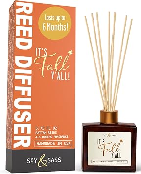 Fall Reed Diffusers for Home Set, Fall Diffuser -Its Fall Yall! w/Apple, Cinnamon & Nutmeg I Infused w/Essential Oils I Fall Smells for House I 5.75 OZ Oil Scent Lasts 4-6 Months, Made in The USA