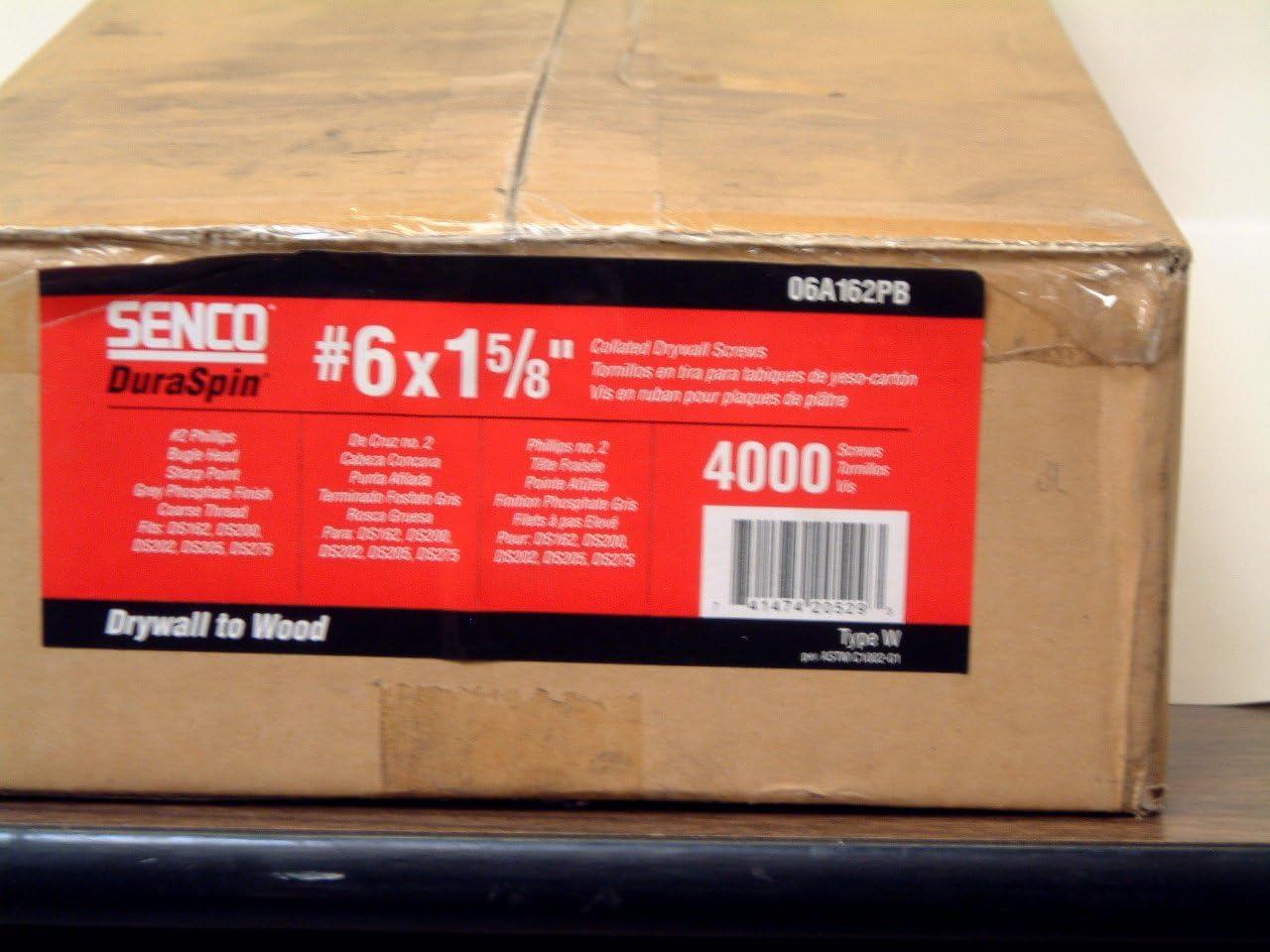 SENCO BRANDS 06A162PB Duraspin Collated Drywall Screw, 1 5/8"