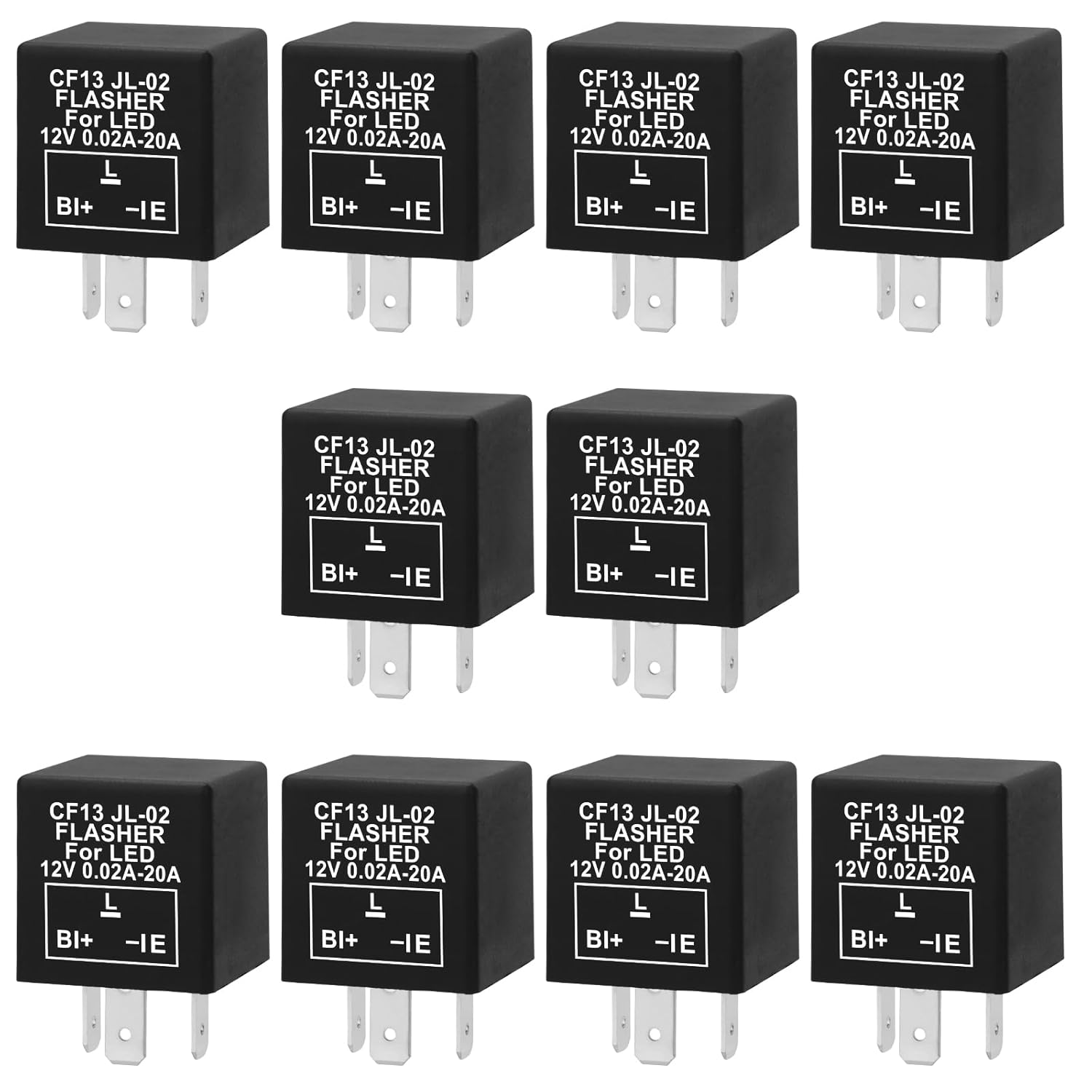 10 Pcs LED Flasher Relay, CF13 JL-02, 12V 0.02A-20A 3 Pin, to Fix LED Light Turn Signal Hyper Flash Blinking Light 12V DC