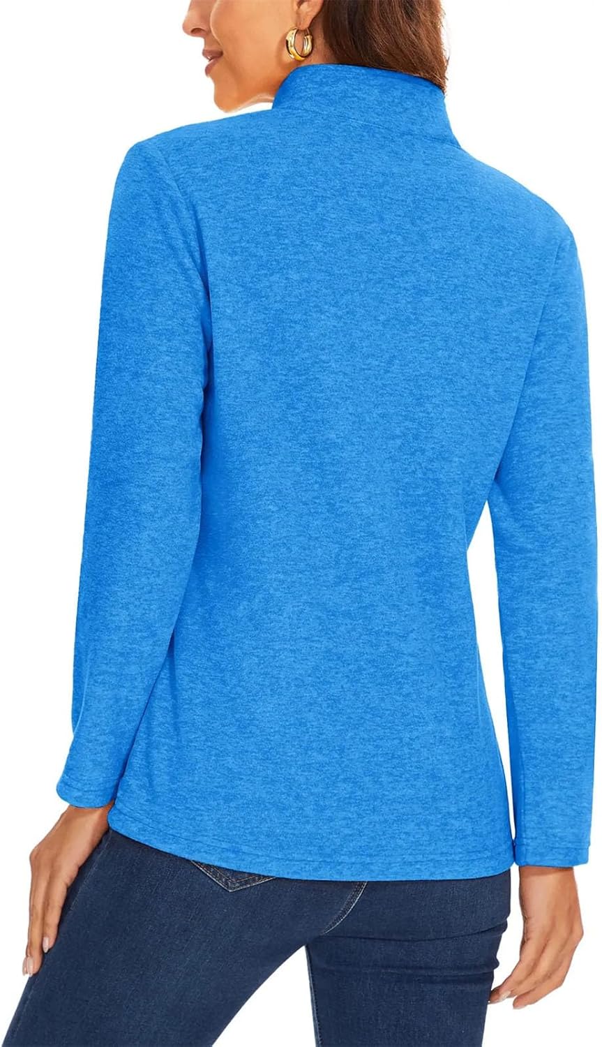 Fleece 1/4 Zip Sweatshirts Womens Turtleneck Long Sleeve Pullover Spring Autumn Casual Running Workout Tops