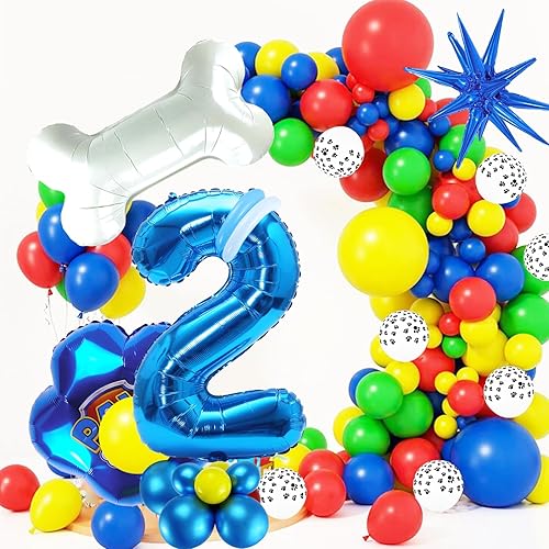Miniatura 2 de Kit de arco de guirnalda de globos de 158 piezas con números azules de 40 pulgadas, globos de papel de aluminio con estampado de huellas de perro