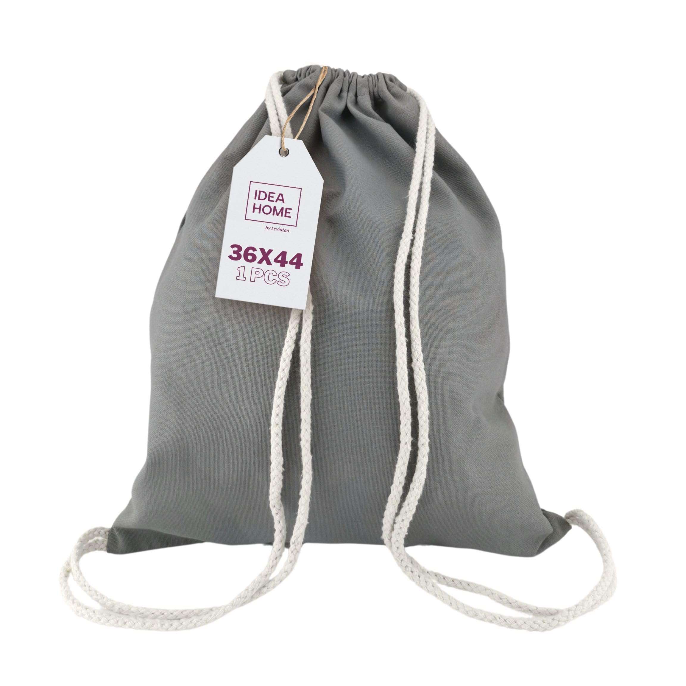 IDEA HOME Cotton Gym Drawstring Bag - Cotton Backpack 36x44 cm 250g/m² - Gym Bag for Painting, Reusable Sports & Travel Bag, Gray