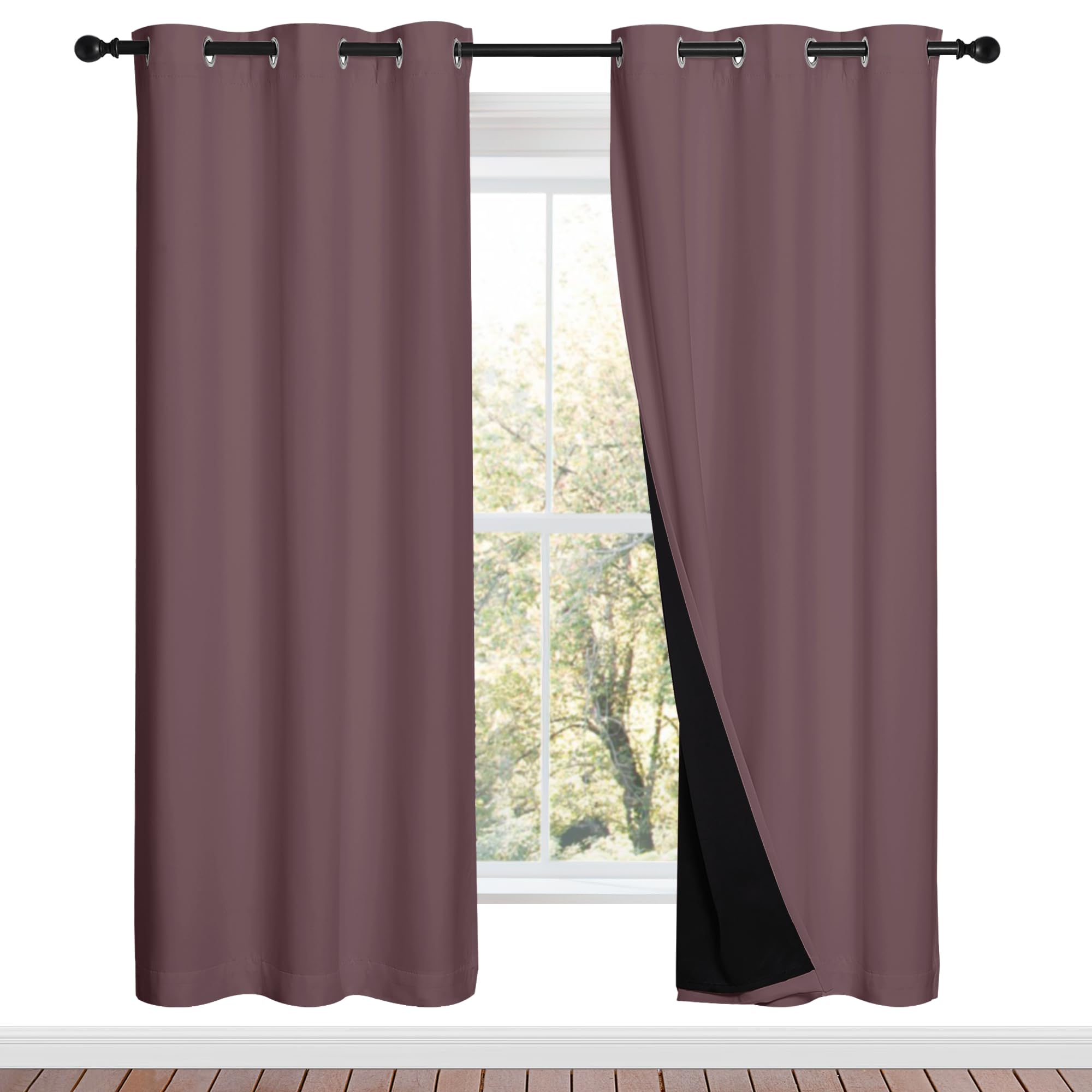 NICETOWN Full Shade Curtain Panels, 37" Wide x 70" Long, Dry Rose, Pair of Thermal Insulated &amp; Energy Efficiency Blackout Drapes for Living Room, Lined Silky Performance Window Dressing