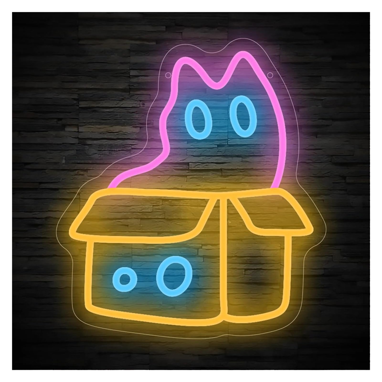 Scritta luminosa Gattino Carino Nella Scatola, Luce Al Neon Per Camera Da Letto, Negozio Di Animali, Ospedale Per Animali, Per Amanti Dei Gatti 34x30.5cm