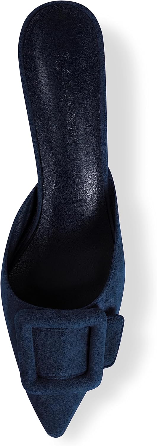 Fericzot Mule Slippers for Women,Slingback Buckle Pumps Pointed Toe Kitten Heels Shoes Slides Backless Dress Sandals