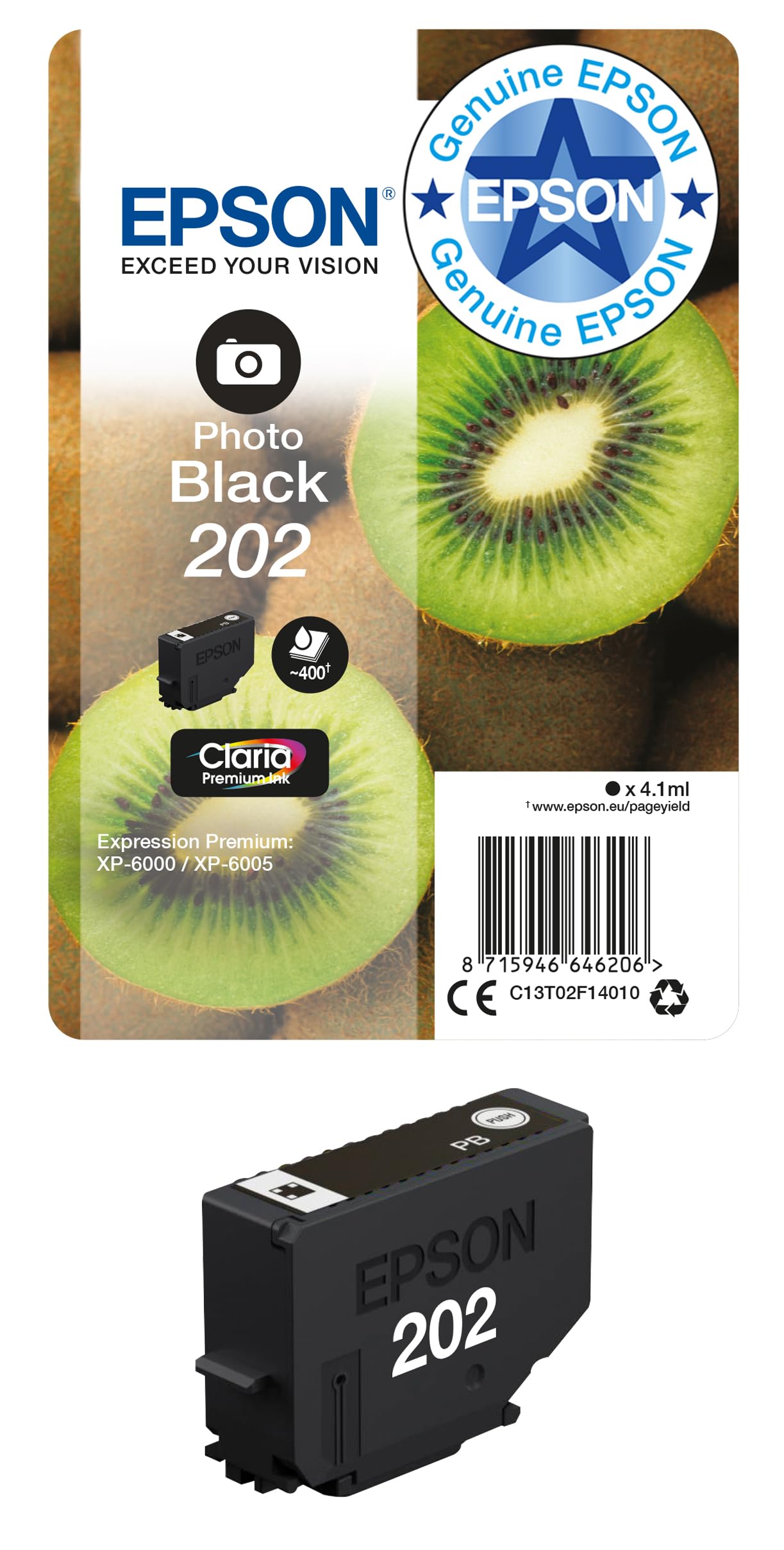 GENUINE EPSON 202 Photo Black cartridge ORIGINAL KIWI vacuum sealed ink date2027