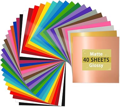 Lya Vinyl Permanent Vinyl - 40Pack 20 Glossy & 20 Matte Outdoor Permanent Vinyl Sheets Bundle - Self Adhesive Sheets for Party Decoration, Sticker, DIY Mug, Home Decal