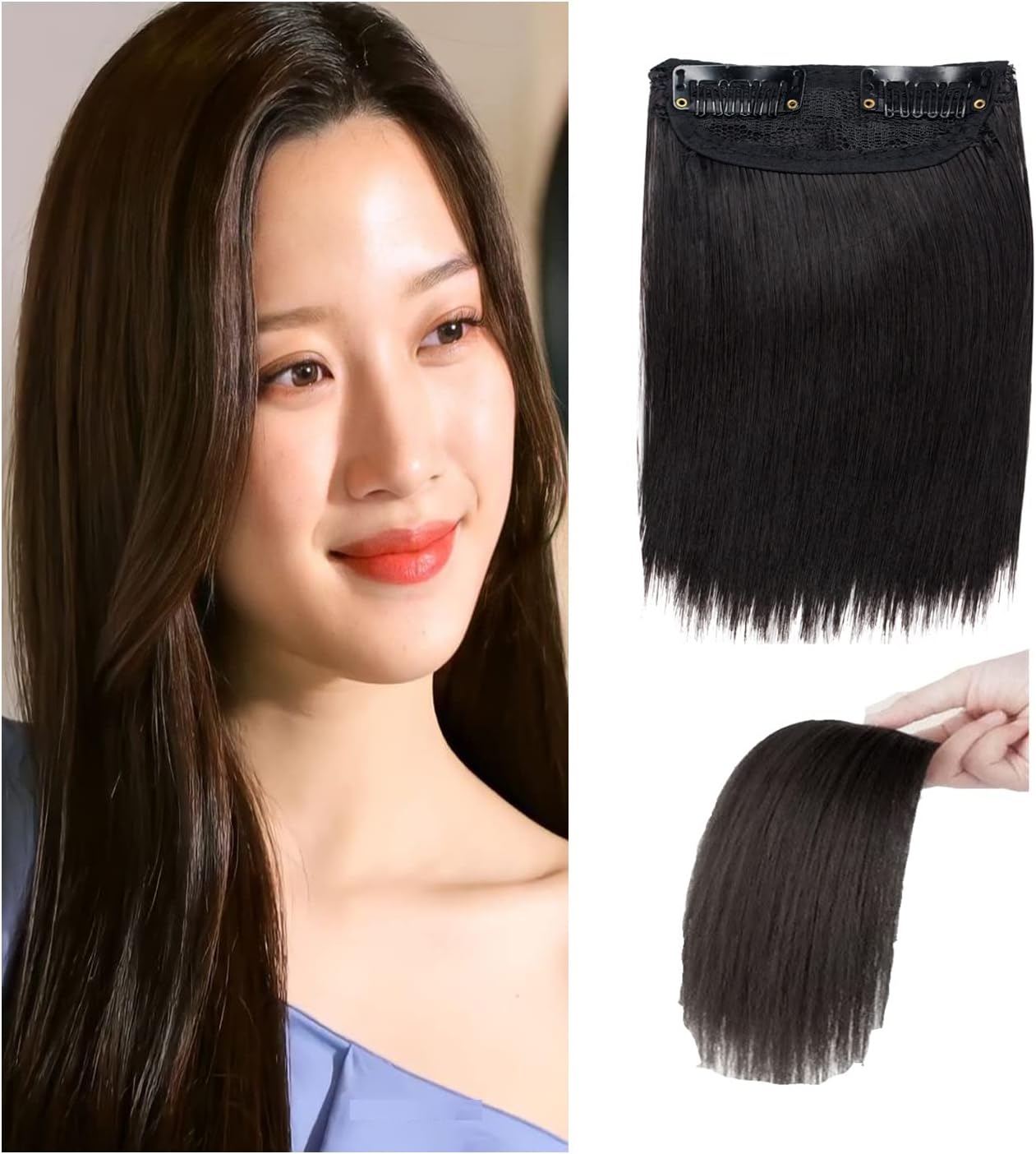 INAAYA 6 Inch Long Side Hair Extension Hair Volumizer 2 Clip extension for Women Pack Of 1 Black