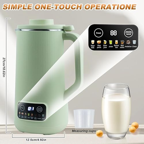 Miniatura 3 de Máquina para hacer leche de nueces, máquina de limpieza automática de leche de soja de 20 onzas con 8 modos y 10 hojas de hojas, almendras caseras,