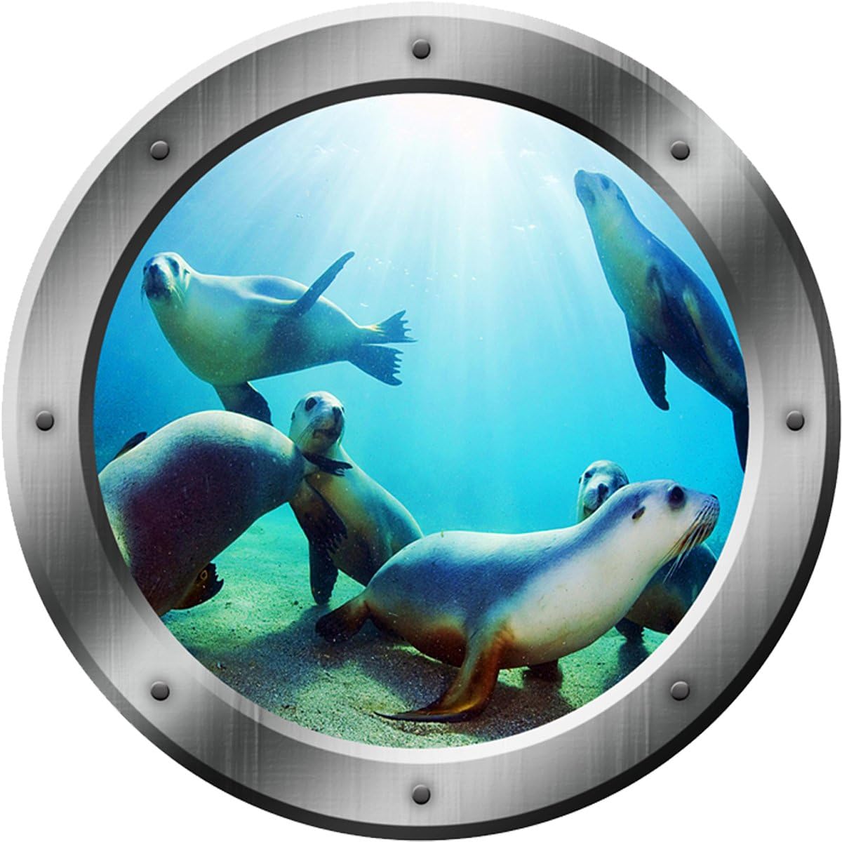 Sea Animal Stickers for Kids, Seal Wall Decal - 3D Porthole VWAQ-PO18 (14 Diameter)