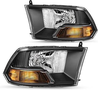 JSBOYAT Headlight Assembly Replacement for 2009-2012 Dodge Ram 1500 2500 3500 Replacement (Only Fit for Dual Beam Model) Black Housing Amber Reflector