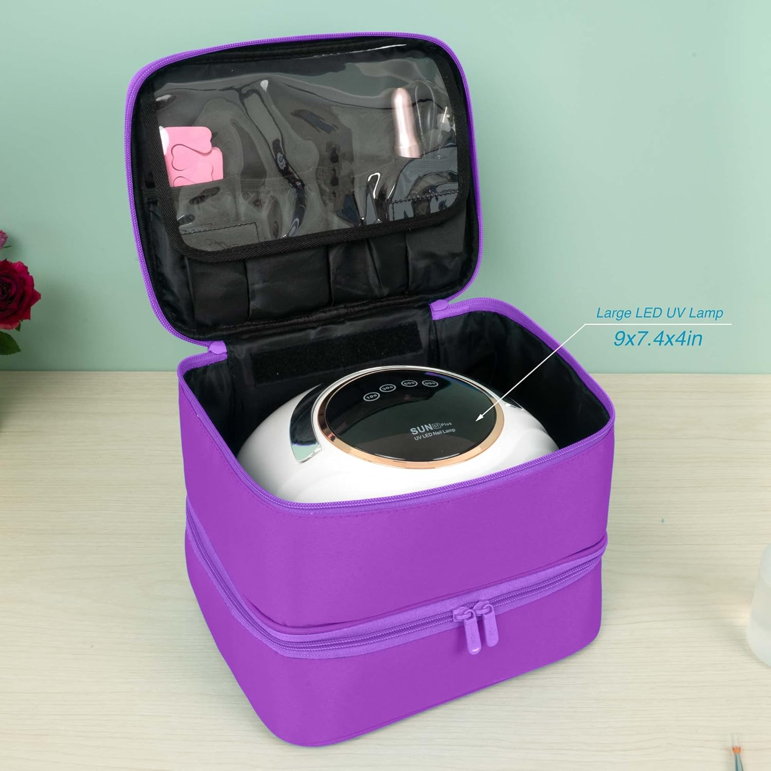 ButterFox Nail Polish Organizer Case Holder Holds 60 Bottles Duble-layer Storage for Nail Supplies and Accessories - Light Purple