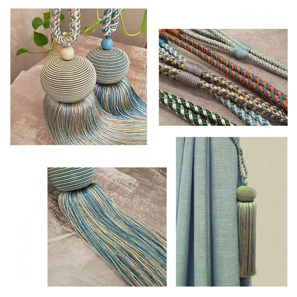 Paquet de 2 Attaches de Rideau à Pampilles, Cravate Suspendue, Brosse à Boucle, Sangles, Accessoires de Rideau, décoration de la Maison (Rple foncé)