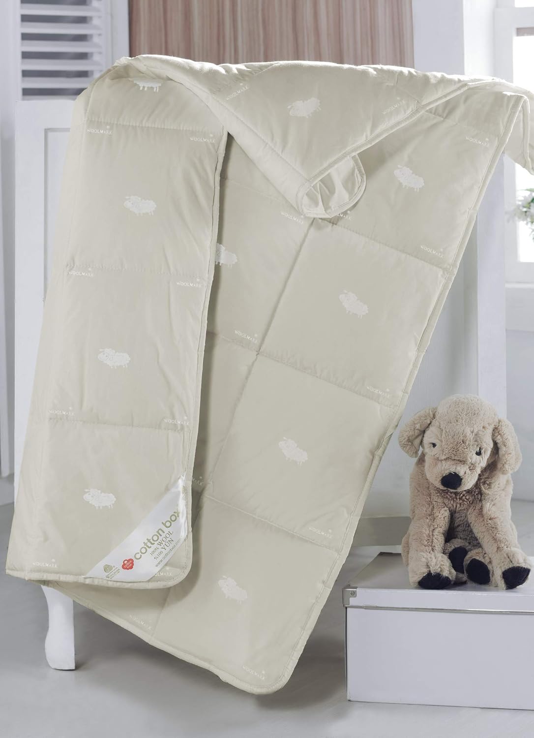 100% Pure Wool Filled Crib/Toddler/Baby Comforter, Encased in 100% Sateen Cotton, Natural White, Woolmark Certified