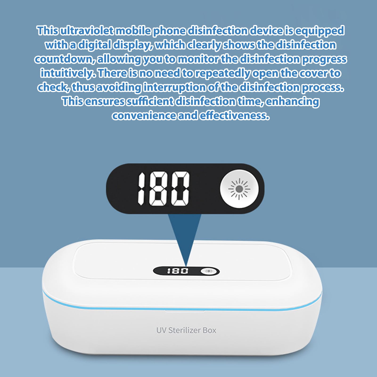 Disinfettante UV per cellulare in ABS: scatola disinfettante UV con display digitale, alimentazione tramite USB, sterilizzatore per unghie, con 2 contagocce per cellulare, maschere, occhiali