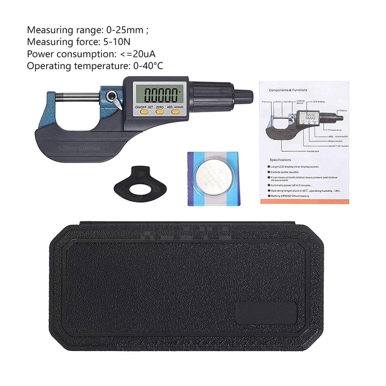 Micrómetro Digital con Pantalla LCD, 0-25 mm, 0,01 mm, electrónico, Exterior, con Escala, Herramienta de medición de Alta precisión