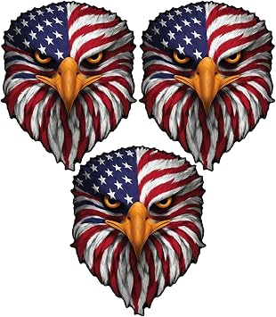 3PCS Reflective Eagle Eyes USA Flag Decal, Patriotic American Flag Bald Eagle Sticker, Waterproof Patriotic Vinyl Sticker for Trucks, Cars USA Flag, 5" x 4"