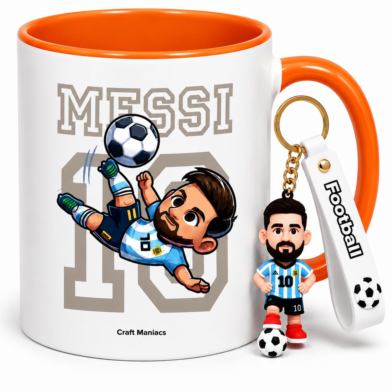 CRAFT MANIACS Lionel Messi Cutie Chibi Orange Rim Mug with Matching Silicone Football Keychain-image-30
