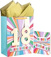 Vista 10 de WRAPAHOLIC Bolsa de regalo de cumpleaños grande de 13 pulgadas con tarjeta y papel de seda - 21 cumpleaños