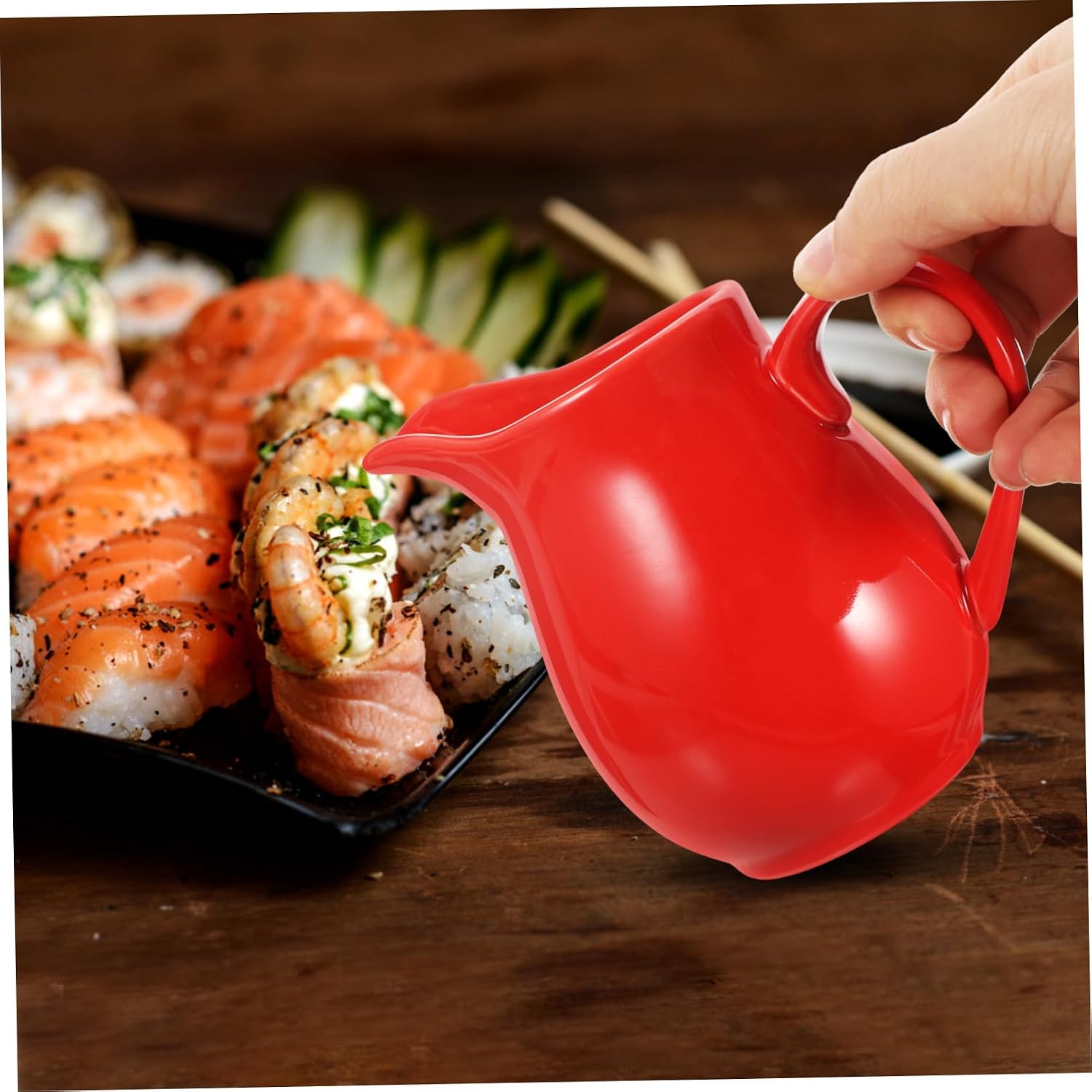 Zerodeko Red Ceramic Gravy Boat with Saucer Small Elegant Sauce Dispenser for Kitchen and Western Food Restaurants Heat Resistant Porcelain Pitcher for Hot Cold and Acidic Sauces Freezer