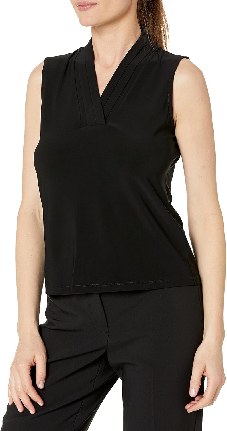 Anne Klein Women's Sleeveless Pleat-Neck Jersey Top