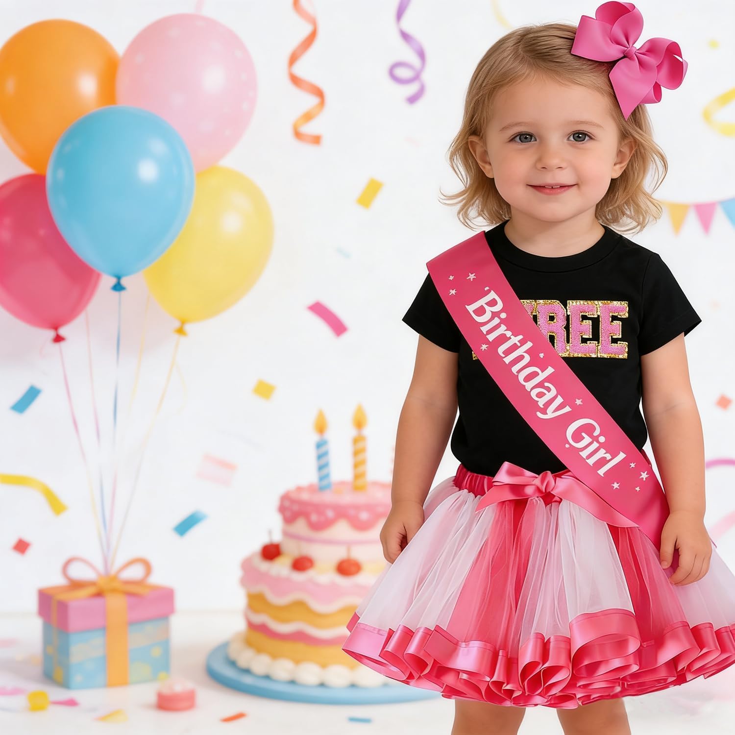 D.O.T Girls Birthday Outfits Shirt Tutu Skirts Set Hair Bow Sash Clothes Set Toddler Baby 2nd 3rd 4th 5th 6th 7th 8th