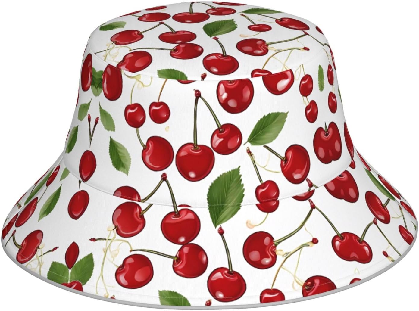 (Red Cherries) Reflective Reversible Bucket Hat Foldable Breathable Stylish Two-Way Wear for Outdoor Travel Daily Activities