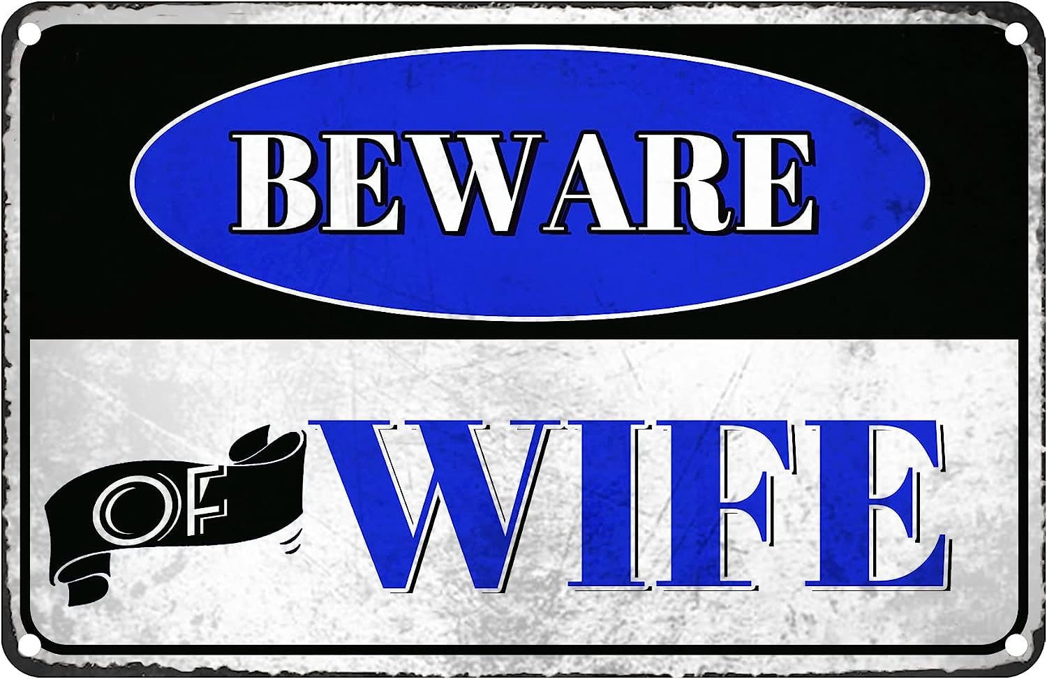 SMAZDFXX Beware Of Wife Tin Sign With Safety Warning Vintage Metal Signs for Cafes Bars Pubs Shop Wall Decorative Vintage Bedroom Living Room Bar Signs for Men Women 12"x16"